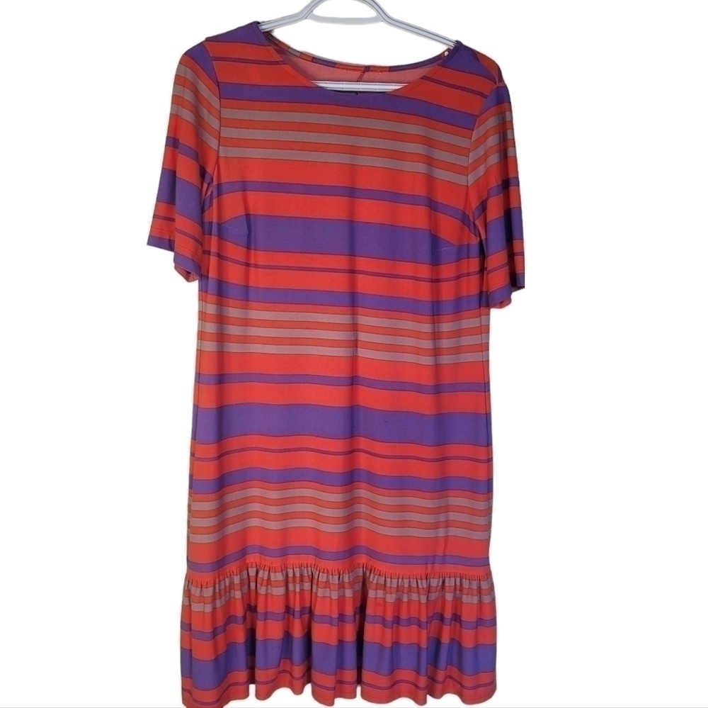 DONNA Morgan Dress Size 12 Orange Striped Shift Knee Length Short Sleeve